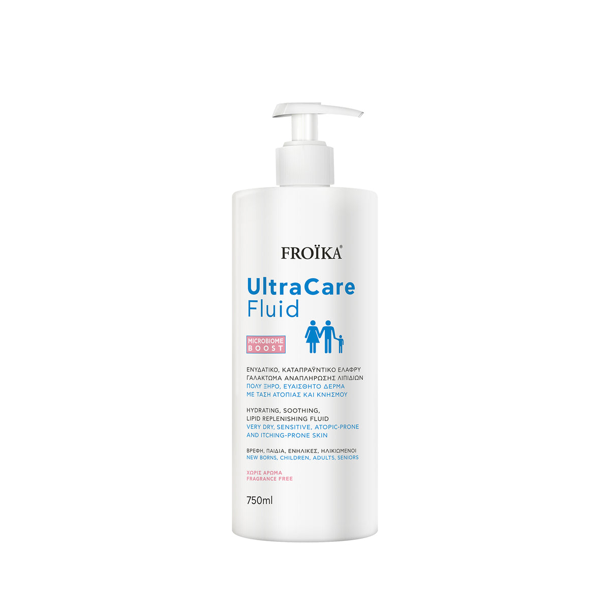 FROIKA UltraCare Fluid drėkinamasis veido ir kūno losjonas 400 ml arba 750 ml